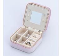 TRIXES Boîte à bijoux de voyage en velours rose pâle - Petite boîte de rangement pour bagues, boucles d'oreilles, bracelets, colliers - Miroir compact - Cadeau de Noël idéal