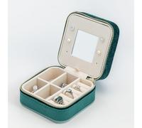 TRIXES Boîte à bijoux de voyage en velours vert - Petite boîte organisateur - Présentoir de rangement pour bagues, boucles d'oreilles, bracelets, colliers - Miroir compact