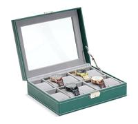 TRIXES Boîte à montres en similicuir vert à 10 emplacements - Organiseur de montres avec fenêtre en verre - Boîte avec coussins amovibles