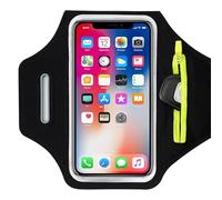 TRIXES Brassard de Course Noir avec Sac pour écouteurs adapté à l'iPhone 15 Pro Max/14 Pro/13 Pro Max/12/12 Pro/11/XR/XS/X/8 Plus - Convient aux Smartphones jusqu'à 6,7"