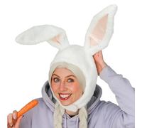 TRIXES Chapeau de lapin de Pâques - Chapeaux amusants pour soirée déguisée, déguisement de lapin, cosplay - Chapeau de lapin blanc et rose moelleux pour adultes et enfants avec oreilles mobiles