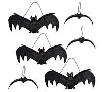 TRIXES Chauve-souris à suspendre - Décorations d'Halloween - Décoration 3D - 6 pièces - 3 grandes et 3 petites - Décoration de fête à thème - Couleur : noir