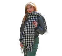 TRIXES Écharpe à carreaux pied-de-poule - Châle long pour femme par temps froid - 180 cm x 130 cm