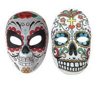 TRIXES Ensemble de 2 masques de crâne en sucre pour Halloween - Masque du jour des morts - Mascarade mexicaine - Accessoires de fête pour déguisement de cosplay - Crâne en sucre multicolore