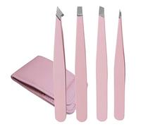 TRIXES Ensemble de pincettes à sourcils de 4 pièces - assortiment d'embouts pointus et inclinés - avec étui de protection en acier inoxydable - pour professionnel - épilation de cheveux de précision