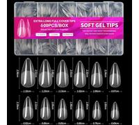 TRIXES Extensions d’Ongles Acryliques Flexibles Extra-Longues - Forme Amande, Transparentes, 12 Tailles - 600 PCS - Idéales pour Salon ou Usage à Domicile