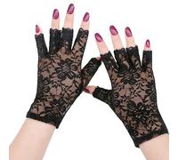 TRIXES Gants courts en dentelle sans doigts pour femme de chambre française - Costume punk gothique - Accessoires de mode Halloween