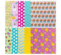TRIXES Lot de 10 carrés de tissu pour loisirs créatifs - Ensemble de matériaux - Motifs assortis avec poussins, œufs, fleurs, lapins et Pâques - 100% coton - Carrés de 25 cm x 25 cm