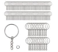 TRIXES Lot de 100 anneaux porte-clés en métal avec chaîne argentée - Pièces porte-clés avec anneau ouvert et connecteur - Faites votre propre porte-clés en vrac - Bricolage