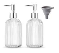 TRIXES Lot de 2 distributeurs de Savon en Verre nervuré, 400ml, Distributeur Finition chromée avec Entonnoir en Silicone