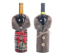 TRIXES Lot de 2 housses festives pour bouteille de vin - Vestes de bouteille de vin de Noël - Décoration de table de Noël, Tartan rouge et vert, chevron brunâtre, Taille unique, Classique
