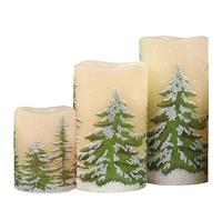 TRIXES Lot de 3 bougies sans flamme avec motif d'arbre de Noël - Bougies vacillantes à piles - 3 tailles - 10,5 cm, 12,5 cm et 15 cm - Décoration festive avec éclairage LED