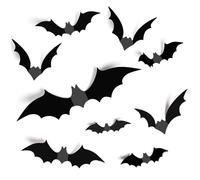 TRIXES Lot de 56 stickers muraux 3D chauve-souris pour Halloween Tailles assorties Coussinets adhésifs inclus Chauve-souris noires à des fins décoratives