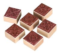 TRIXES Lot de 6 Tampons en Gomme Carrés avec Bois Motifs dentelle Artisanat Cadeau Lettre