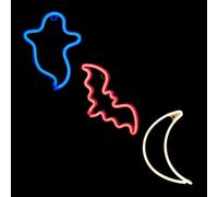 TRIXES Multicolores Fantôme, Lune, Chauve-Souris Halloween LED Néons - Pack de 3 - Alimenté par Batterie, s'allument pour Les fêtes d'halloween - Chambres - Salle de Jeux