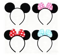 TRIXES Pack de 4 serre-têtes avec oreilles de souris de dessin animé - Nœud en satin multicolore à pois blancs - Accessoire de costume pour déguisement - Cadeau ou décoration de fête