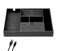TRIXES Plateau d'accessoires de chargement sans fil en cuir végétalien gris, 23,5 cm x 35,5 cm, organisateur multi-compartiments - clés, portefeuille, lunettes de soleil, téléphone et plus encore