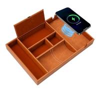 TRIXES Plateau d'accessoires de Chargement sans Fil en Cuir végétalien Marron, 23,5 cm x 35,5 cm, Organisateur Multi-Compartiments - clés, Portefeuille, Lunettes de Soleil, téléphone et Plus