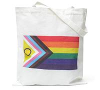 TRIXES Progress Pride Flag Sac fourre-tout blanc - LGBTQIA2s+Sac de courses - Sac à provisions en coton à long manche…