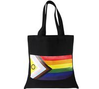 TRIXES Progress Pride Flag Sac fourre-tout noir - Sac de courses LGBTQIA2s+ - Sac à provisions en coton à long manche…