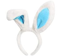 TRIXES Serre-tête Lapin Blanc et Bleu - Oreilles de Lapin en Peluche Luxe - Accessoire de Déguisement - Pâques, Halloween, Noël, Cosplay, Fête, enterrement de vie de jeune fille