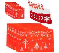 TRIXES Service de table de Noël 18 pièces - Set de table - Décoration - Vaisselle - Motif de Noël - Vaisselle antidérapante - Porte-couverts - Service de table