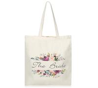 TRIXES « The Bride » Sac fourre-tout en toile de mariage à imprimé floral - Essentiels pour enterrement de vie de jeune fille - 100% coton - 40 cm x 45 cm