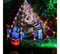 TRIXES Toile d'araignée géante lumineuse et d'araignée - Décoration d'Halloween XL - LED violettes et oranges - Décoration intérieure et extérieure attrayante