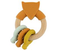 Trixie Anneau d'activité en bois et silicone - Mr. Fox | Jouet sensoriel pour bébé | Anneau de dentition et hochet sûr | Jouet de développement pour bébés