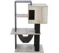 TRIXIE Arbre à Chat City Style 98 cm en Gris/Noir - Arbre à Chat Multi-Niveaux avec Grotte Douillette & hamac, Tronc en Jute pour griffer - Base très Stable