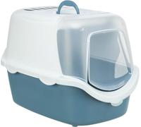 Trixie Bac à litière Vico Open Top – capot & chatière, filtre charbon actif, 40×40×56 cm, bleu/blanc
