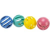 TRIXIE Balles de jeu pour chats - 4 pièces - avec collier - plastique - diverses couleurs - ø 4 cm - 4521