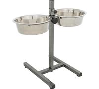 TRIXIE Bar pour chien avec 2 gamelles en acier inoxydable - hauteur réglable - blocage de la gamelle et protection contre les claquements - pieds en caoutchouc réglables - lavable au lave-vaisselle - métal/inox - 2 x 2,8 l - ø 24 cm - 24922