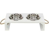 Trixie be nordic set mangeoire/bol à eau bois/acier inoxydable blanc 2 x 900 ml 44 x 21 x 14 cm