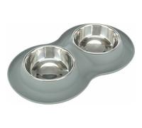 Trixie Bol à eau et à nourriture Double Silicone / Acier inoxydable Gris