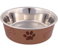 Trixie Bol en acier inoxydable avec impression multicolore, patte + os 450ml/14cm