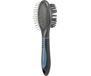 TRIXIE Brosse à poils bilatérale pour différents types de poils - poils en nylon et poils métalliques avec picots - manche plastique caoutchouté - noir/bleu - 5 x 19 - 24151