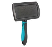 TRIXIE Brosse douce pour le soin du poil - poils métalliques doux - manche plastique caoutchouté - noir/bleu - 12 x 20 cm - 24133