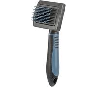 TRIXIE Brosse souple en poils synthétiques souples avec picots - manche plastique caoutchouté - pour poil de garde et sous-poil - 7 × 16 cm - noir/bleu - 24141