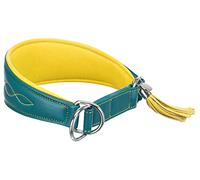 TRIXIE Collier Active Komfort pour lévriers - Taille S - M - Tour de Cou 33 à 42 cm / 60 mm - Bleu pétrole/Jaune - Collier Extra Large pour Chiens de Petite à Moyenne Taille - Protège la région de la