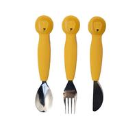TRIXIE Mr. Lion Couverts pour enfants en bas âge Acier inoxydable, Jaune Silicone, Acier inoxydable