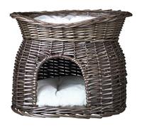 Trixie en Osier Gris 54x43x37 CM Avec Toit de Pelouse & Coussin pour Chats