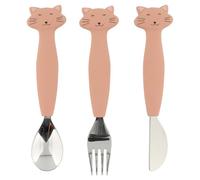 Trixie - Ensemble de Couverts en Silicone et Acier Inoxydable pour Bébés et Enfants - 3 Pièces (Fourchette, Cuillère et Couteau) - Mrs. Cat (Chat)