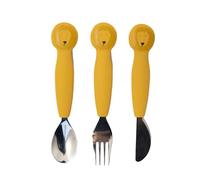 TRIXIE Mr. Lion Couverts pour enfants en bas âge Acier inoxydable, Jaune Silicone, Acier inoxydable