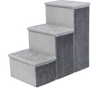 TRIXIE Escalier Pliable en Velours à 3 marches pour Animaux de Compagnie avec Rangement Pliable et Compartiments de Rangement pour Jouets pour Animaux de Compagnie