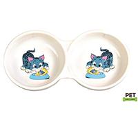 Ecuelle Céramique, Double, Avec Motifs, 2 × 0,15 L/Ø 11 Cm, Blanc - 4014 - Mon Animalerie Blanc