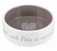 Trixie Gamelle en céramique Pet's Home - Gamelle pour Chiens et Chats - Motif cœur - pour Nourriture, Eau et Lait - Lavable au Lave-Vaisselle - 0,3 l/ø 12 cm - Crème/Taupe - 25053