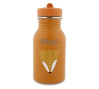 Trixie Gourde en acier inoxydable pour enfant avec nom, motif renard, 350 ml, anti-fuite, bouchon adapté aux enfants, avec sac à dos en option