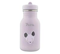 Trixie Gourde pour enfant personnalisable avec nom, 350 ml, en acier inoxydable, anti-fuite, bouchon adapté aux enfants, sac à dos en option