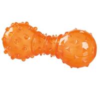 TRIXIE Haltère à friandises pour chiens, 34930, orange, 12 cm, caoutchouc, peut être rempli de friandises, deux ouvertures